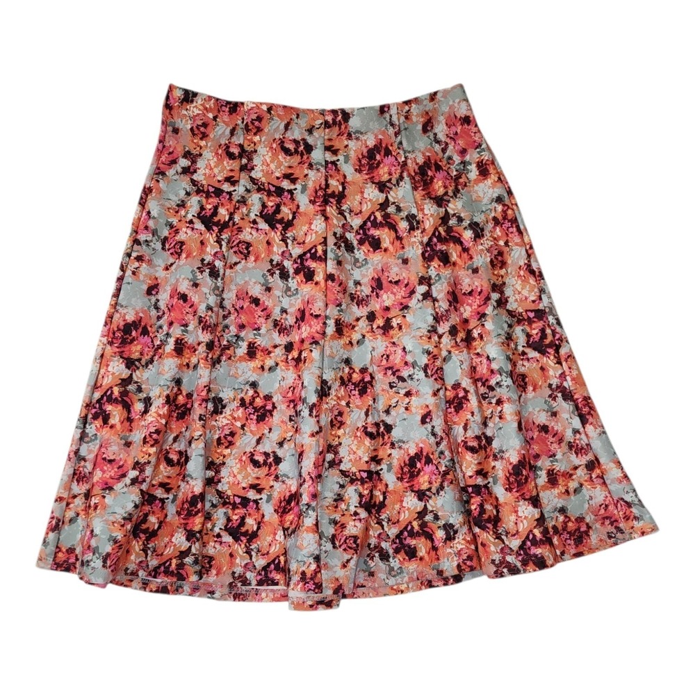 NYCC Skirt Womens M Medium Orange Pink Floral A Line Stretch Spring Garden